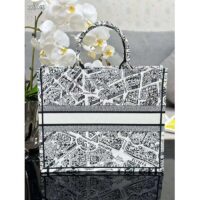 Dior Women CD Large Dior Book Tote White Black Plan De Paris Embroidery (9)