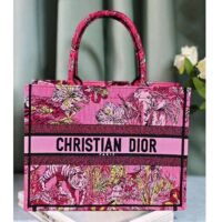 Dior Women CD Medium Book Tote Fuchsia Multicolor Toile de Jouy Voyage Embroidery (7)