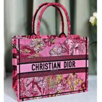 Dior Women CD Medium Book Tote Fuchsia Multicolor Toile de Jouy Voyage Embroidery (7)