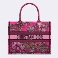 Dior Women CD Medium Book Tote Fuchsia Multicolor Toile de Jouy Voyage Embroidery (7)