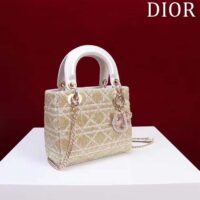 Dior Women CD Mini Lady Dior Bag Caramel Beige Cannage Cotton Embroidered Micropearls (2)