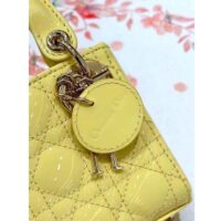 Dior Women CD Mini Lady Dior Bag Yellow Patent Cannage Lambskin (6)