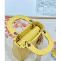 Dior Women CD Mini Lady Dior Bag Yellow Patent Cannage Lambskin (6)