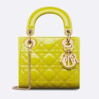 Dior Women CD Mini Lady Dior Bag Yellow Patent Cannage Lambskin (6)