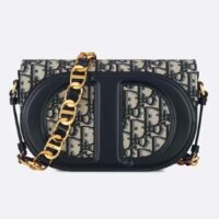 Dior Women CD Signature Bag Strap Blue Dior Oblique Jacquard Flap Closure (3)