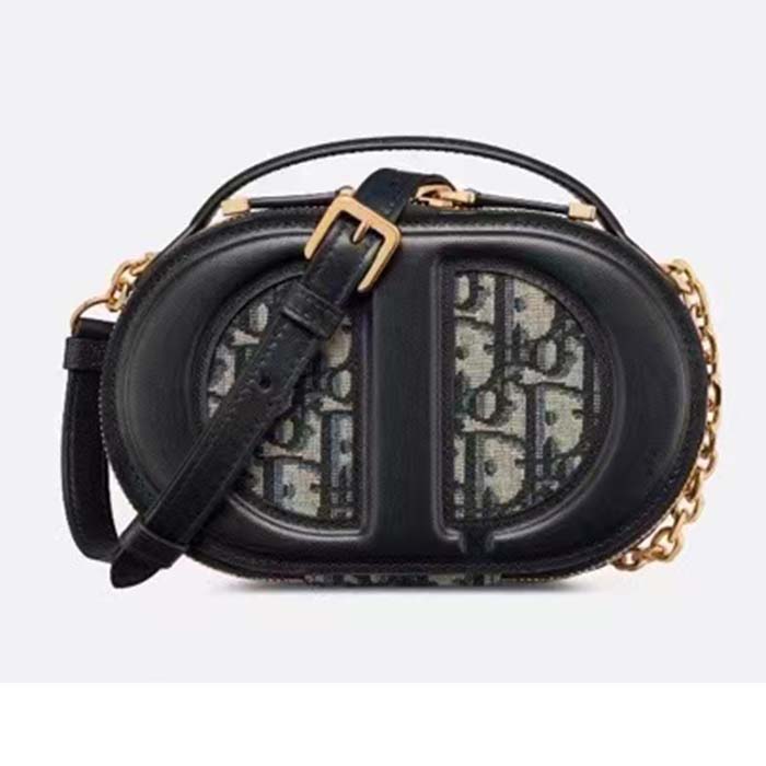 Dior Women CD Signature Oval Camera Bag Blue Navy Dior Oblique Jacquard