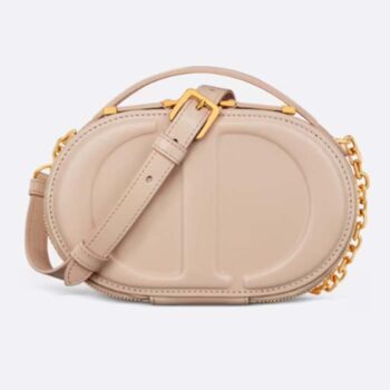 Dior Women CD Signature Oval Camera Bag Caramel Beige Calfskin Embossed