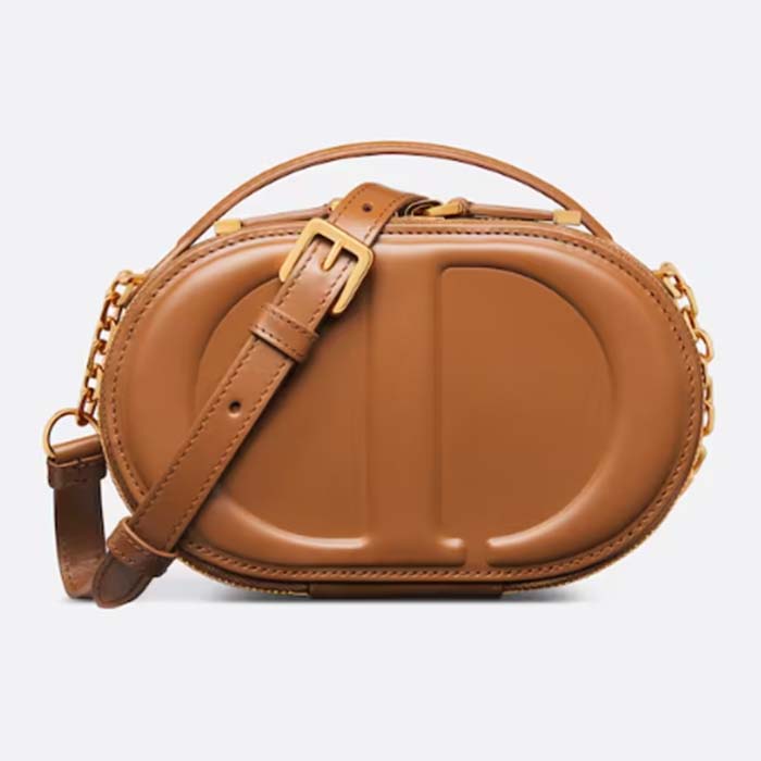 Dior Women CD Signature Oval Camera Bag Golden Saddle Calfskin Calfskin Embossed