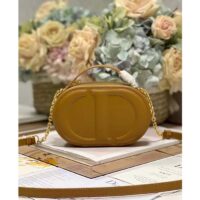 Dior Women CD Signature Oval Camera Bag Golden Saddle Calfskin Calfskin Embossed (10)