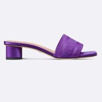 Dior Women Shoes Dway Heeled Slide Purple Embroidered Satin Cotton (3)