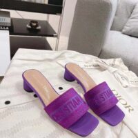 Dior Women Shoes Dway Heeled Slide Purple Embroidered Satin Cotton (3)