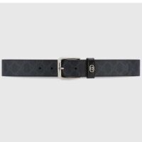 Gucci GG Unisex Belt Interlockig G Black GG Supreme Canvas Leather Square Buckle (2)