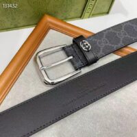 Gucci GG Unisex Belt Interlockig G Black GG Supreme Canvas Leather Square Buckle (2)