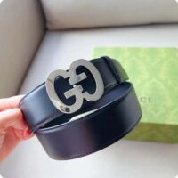 Gucci GG Unisex Buckle Wide Belt Black Leather Double G 4 CM Width (2)