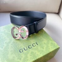 Gucci GG Unisex Buckle Wide Belt Black Leather Double G 4 CM Width (2)