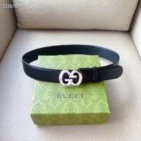 Gucci GG Unisex Buckle Wide Belt Black Leather Double G 4 CM Width (2)