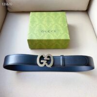 Gucci GG Unisex Buckle Wide Belt Black Leather Double G 4 CM Width (2)