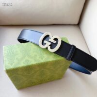 Gucci GG Unisex Buckle Wide Belt Black Leather Double G 4 CM Width (2)