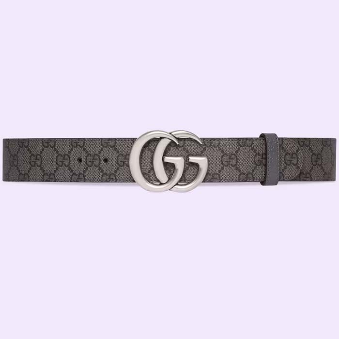 Gucci GG Unisex Marmont Reversible Belt Grey Black Supreme Canvas 3.8 CM Width