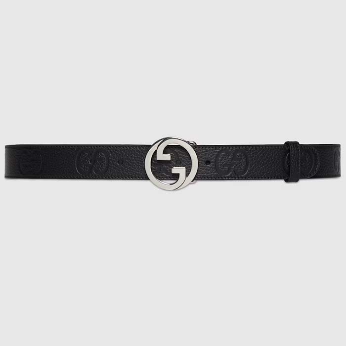 Gucci Unisex Blondie Belt Black Maxi GG Leather G Buckle 3 CM Width