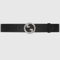 Gucci Unisex Blondie Wide Belt Black Maxi GG Leather G Buckle 4 CM Width