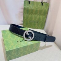 Gucci Unisex Blondie Wide Belt Black Maxi GG Leather G Buckle 4 CM Width (1)