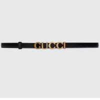 Gucci Unisex Buckle Thin Belt Black Leather Gold-Toned Hardware 1.5 CM Width (2)