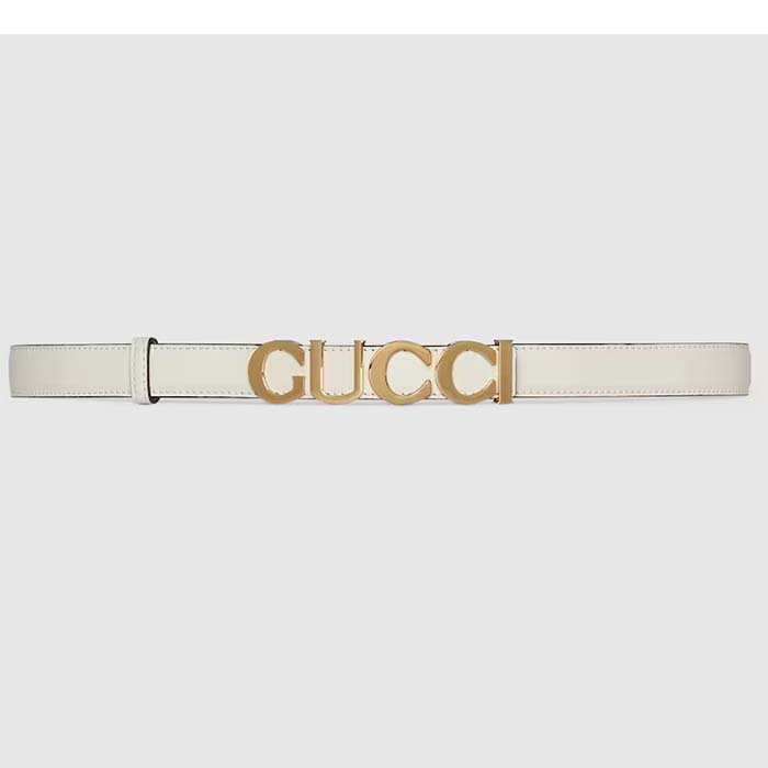 Gucci Unisex Buckle Thin Belt White Leather Gold-Toned Hardware 2 CM Width (3)