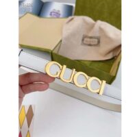 Gucci Unisex Buckle Thin Belt White Leather Gold-Toned Hardware 2 CM Width (3)