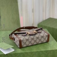Gucci Unisex GG Horsebit 1955 Mini Bag Beige Ebony GG Supreme Canvas (9)