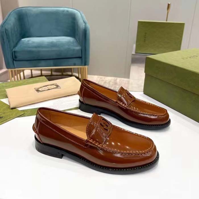 Gucci Unisex GG Interlocking G Cut-Out Loafer Cuir Leather Flat 1.5 CM Heel (10)