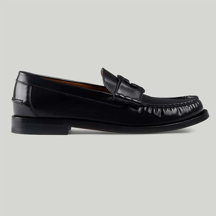 Gucci Unisex GG Interlocking G Loafer Black Leather Sole Flat 1.5 CM Heel