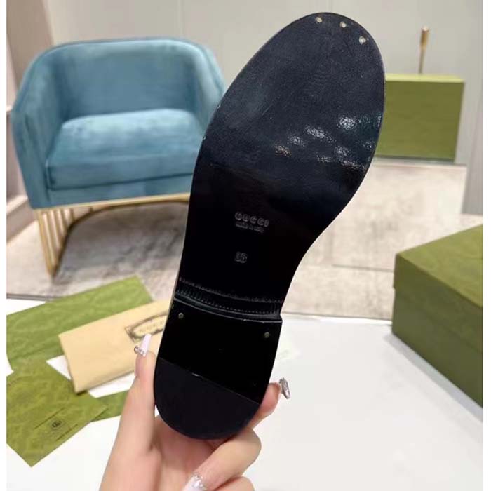 Gucci Unisex GG Interlocking G Loafer Black Leather Sole Flat 1.5 CM Heel (2)