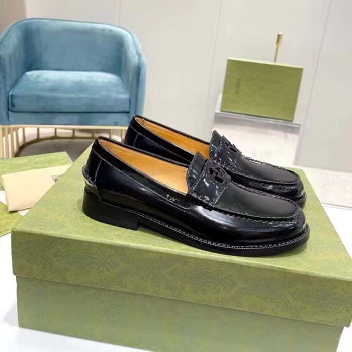 Gucci Unisex GG Interlocking G Loafer Black Leather Sole Flat 1.5 CM Heel (4)