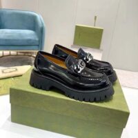 Gucci Unisex GG Loafer Interlocking G Black Leather Rubber Lug Mid 4.3 CM Heel (8)