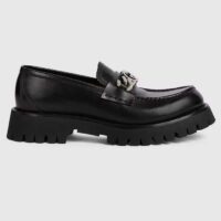 Gucci Unisex GG Loafer Interlocking G Black Leather Rubber Lug Mid 4.3 CM Heel (8)