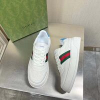 Gucci Unisex GG Sneaker Web White Leather Blue Lace-Up Flat (2)