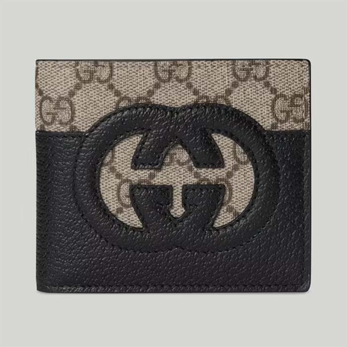 Gucci Unisex GG Wallet Cut-Out Interlocking G Beige Ebony GG Supreme Canvas