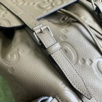 Gucci Unisex Jumbo GG Backpack Dark Green Leather Cotton Linen Top Handle (2)