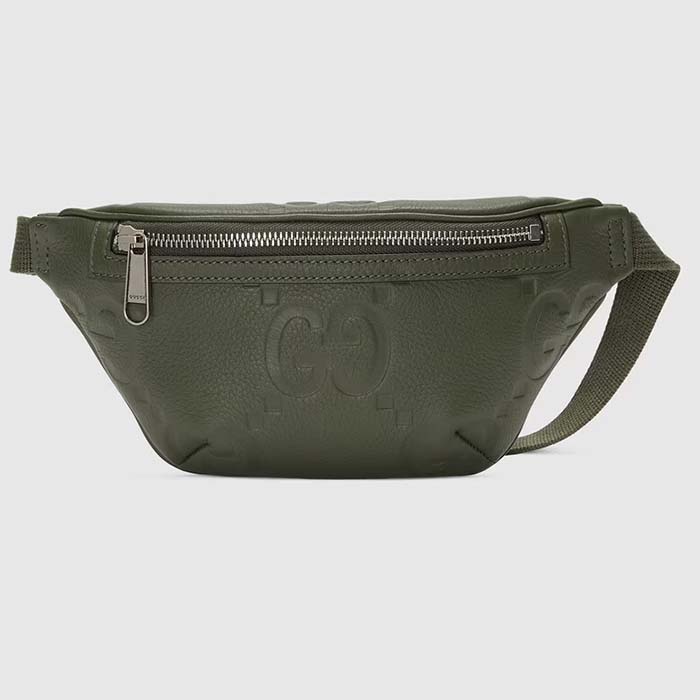 Gucci Unisex Jumbo GG Small Belt Bag Dark Green Leather Zip Closure