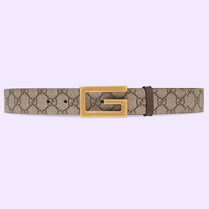 Gucci Unisex Reversible Belt Square G Buckle Beige Ebony GG Supreme Canvas Reverses Brown