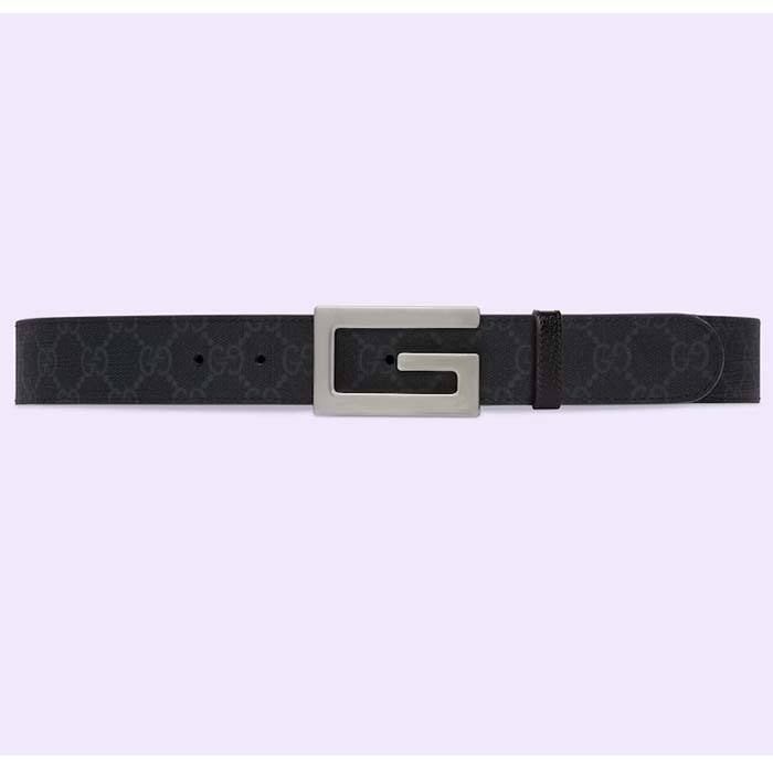 Gucci Unisex Reversible Belt Square G Buckle Black GG Supreme Canvas Reverses Leather