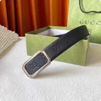 Gucci Unisex Signature Leather Belt Black Leather Rectangular Buckle Trademark 3.8 CM Width (9)