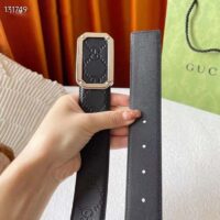 Gucci Unisex Signature Leather Belt Black Leather Rectangular Buckle Trademark 3.8 CM Width (9)