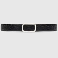 Gucci Unisex Signature Leather Belt Black Leather Rectangular Buckle Trademark 3.8 CM Width (9)