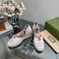 Gucci Women Espadrilles Ribbon Tie White Cotton Canvas Pink Interlocking G Embroidery (8)