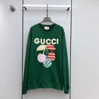 Gucci Women GG Cotton Jersey Sweatshirt Green Light Felted Crewneck Long Sleeves (10)