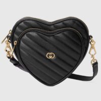 Gucci Women GG Interlocking G Mini Heart Shoulder Bag Black Diagonal Matelassé Leather (1)