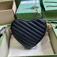 Gucci Women GG Interlocking G Mini Heart Shoulder Bag Black Diagonal Matelassé Leather (1)