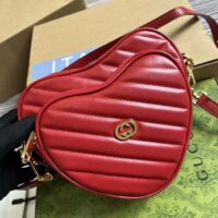 Gucci Women GG Interlocking G Mini Heart Shoulder Bag Red Diagonal Matelassé Leather (6)